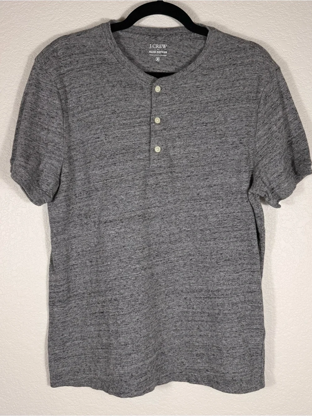 J. Crew Men's M Slub Cotton Heather Gray Short-Sleeve Henley